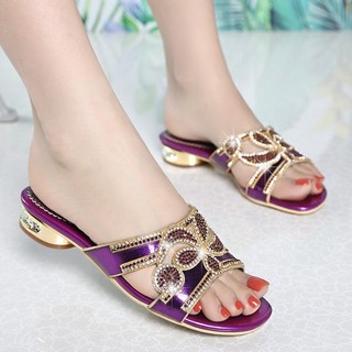 Giày sandal đế thấp đính đá thời trang dành cho nữ
