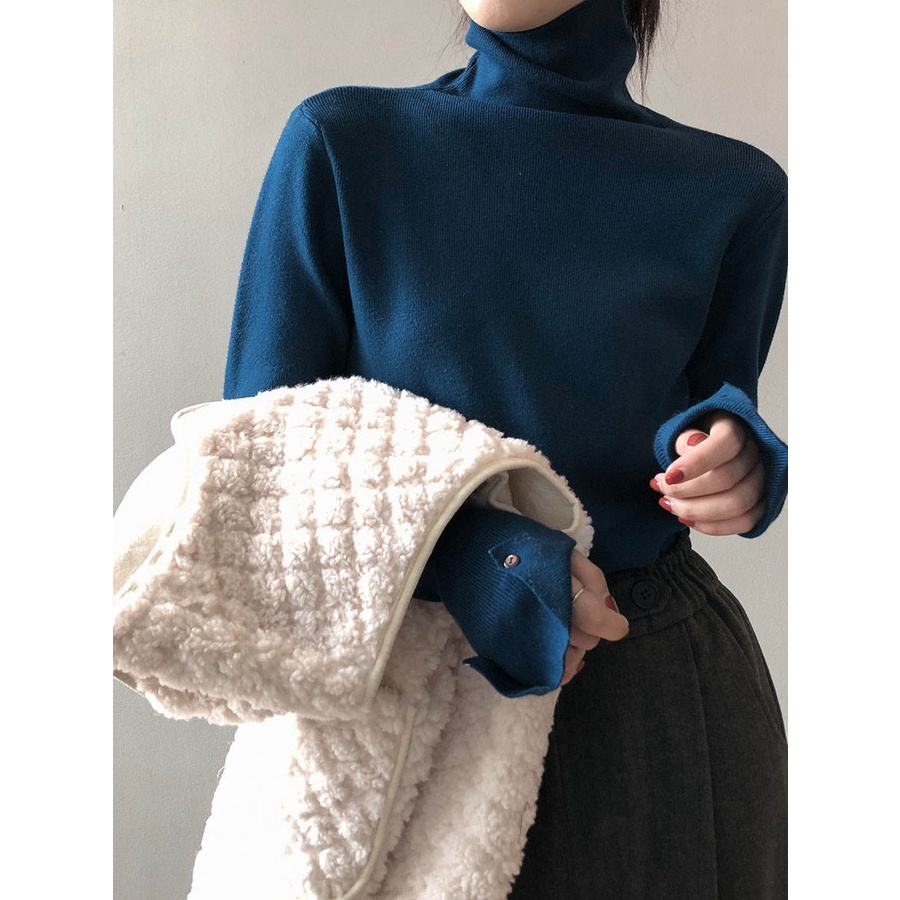 Cổ Cao Su Slim-fit Áo Len Thu Đông Phong Cách Phương Tây Bên Trong Cổ Rùa Đáy Áo Sơ Mi Nữ Thiết Kế Niche Áo Len Cọc Co