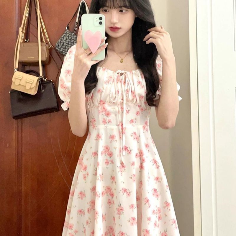 Pure Desire Đầm Ren 2024 Thời Trang Hồng Hoa Nhẹ Nhàng Thiết Kế Niche Váy Pháp 3.6.004