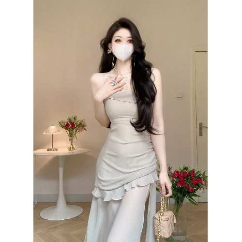 Đầm Hai Dây Vải Tuyn Cao Cấp Xẻ Tà Màu Trơn Phong Cách Pháp Thời Trang Mùa Hè Cho Nữ