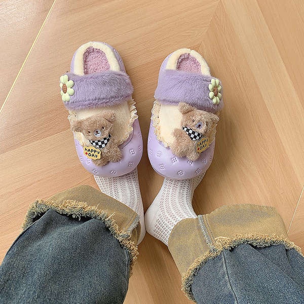 Dép Bông Đi Trong Nhà Hình Gấu Hoạt Hình Dễ Thương Thời Trang Thu Đông 2023 Cho Nữ