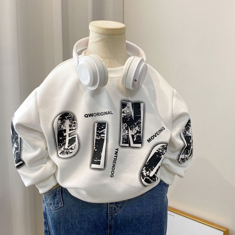 Áo Sweater Cổ Tròn Màu Đen Thời Trang Xuân Thu Cho Bé Trai