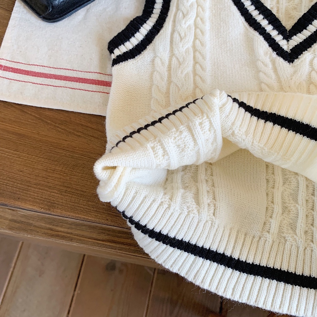 Áo sweater Dệt Kim Không Tay Dễ Phối Đồ Phong Cách Hàn Quốc Cho Bé Mẫu Giáo