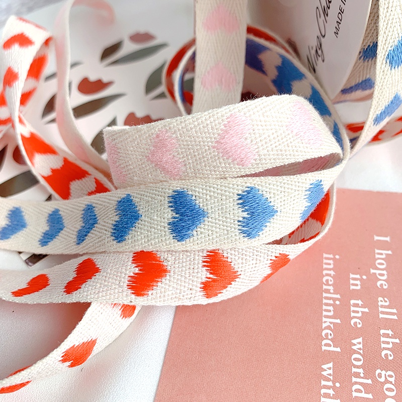 Cuộn Dây Ruy Băng Thêu Hình Trái Tim Viền Vải Ruy Băng Trang Trí Bó Hoa / Bánh Kem diy