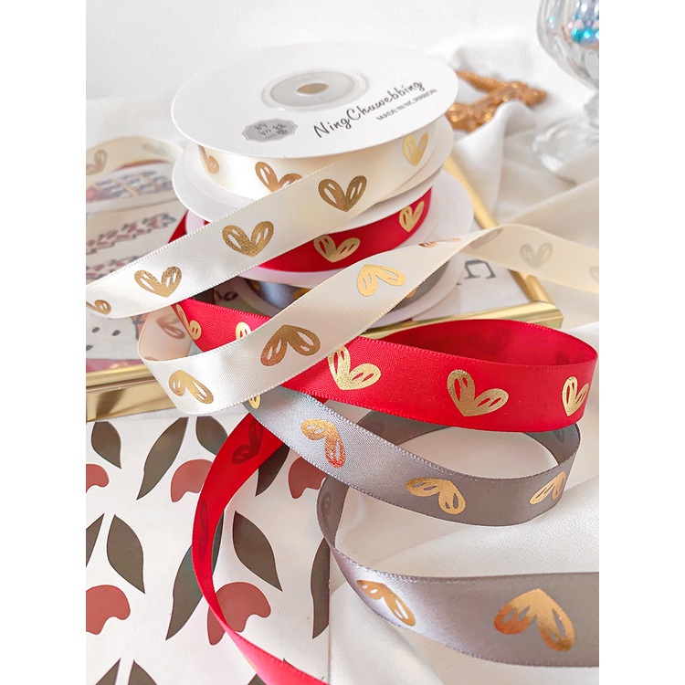 Cuộn Dây Ruy Băng Họa Tiết Trái Tim Màu Vàng 1.6cm Dùng Làm Đồ Thủ Công diy