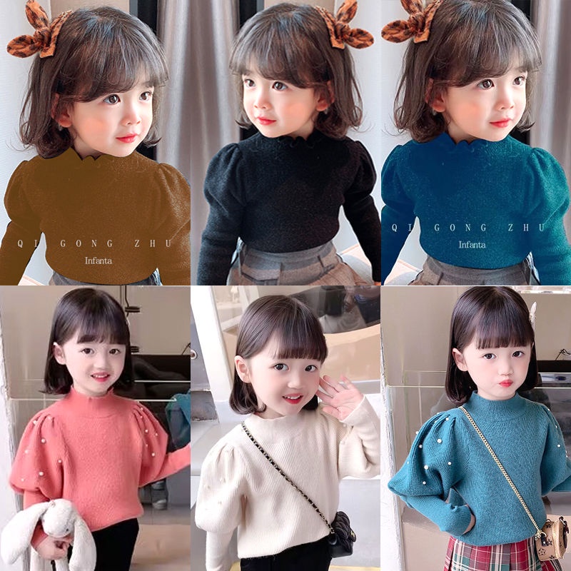 Áo Len Tay Phồng Phong Cách Mới Thời Trang Xuân Thu Cho Bé Gái