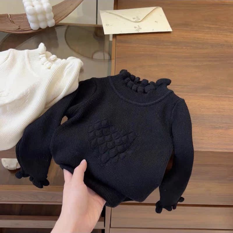 Áo sweater Dệt Kim Tay Dài Cổ Lọ Co Giãn Màu Trơn Phong Cách Mới Mùa Thu Cho Bé Gái