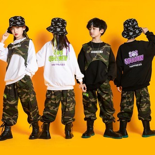 🔥Hàng Có Sẵn🔥 Bộ đồ Hip-Hop cho bé trai mùa thu / Quần áo dụng cụ Hip-Hop cho trẻ em / Quần áo Hip-Hop khiêu vũ Jazz / Quần áo ngụy trang cho trẻ em / Quần áo biểu diễn Hiphop