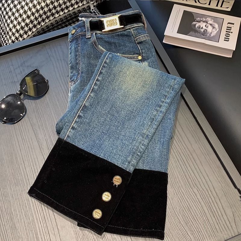 Quần Jean Dài Tới Mắt Cá Chân Dáng Ôm Eo Cao Phong Cách chanel Mùa Thu Đông Mới Cho Nữ