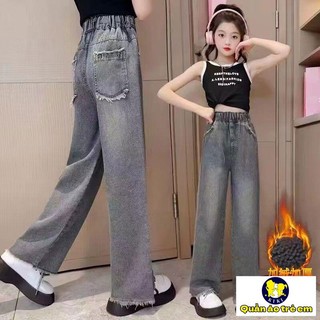 Hàng mới về quần jeans nữ ống rộng giữ ấm