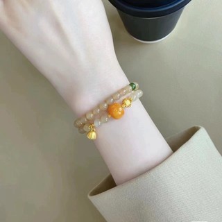 {Imagination Persimmon Trưởng Thành} Phong Cách Trung Hoa Mới Phong Cách Dân Tộc Hoa Sen Puff Đính Hạt Vòng Tay Cao Cấp Ánh Sáng Sang Trọng Niche Vòng Tay Tinh Tế Nữ 3.21