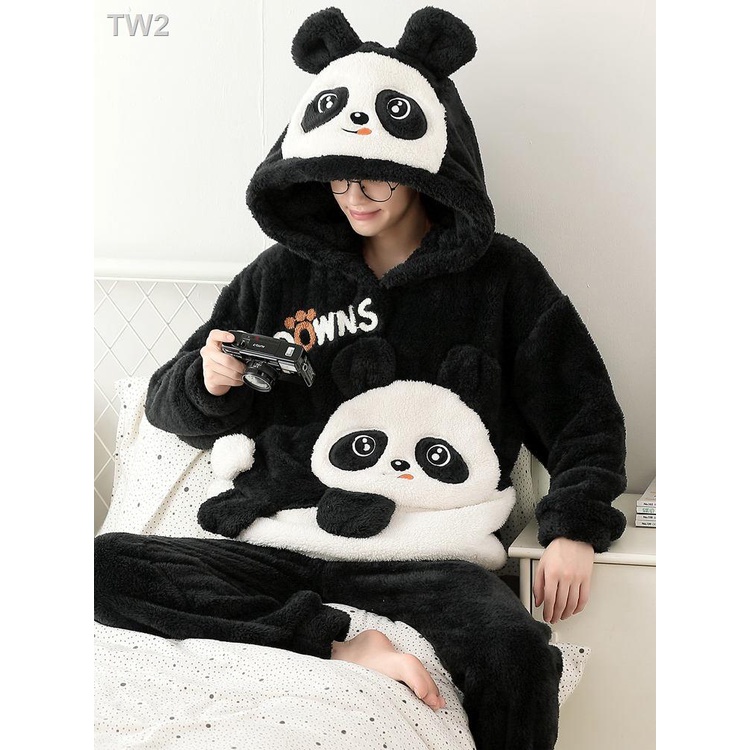 Bộ Đồ Ngủ Lông Cừu San Hô Dày Dặn In Hoạt Hình Thời Trang Thu Đông Cho Nam