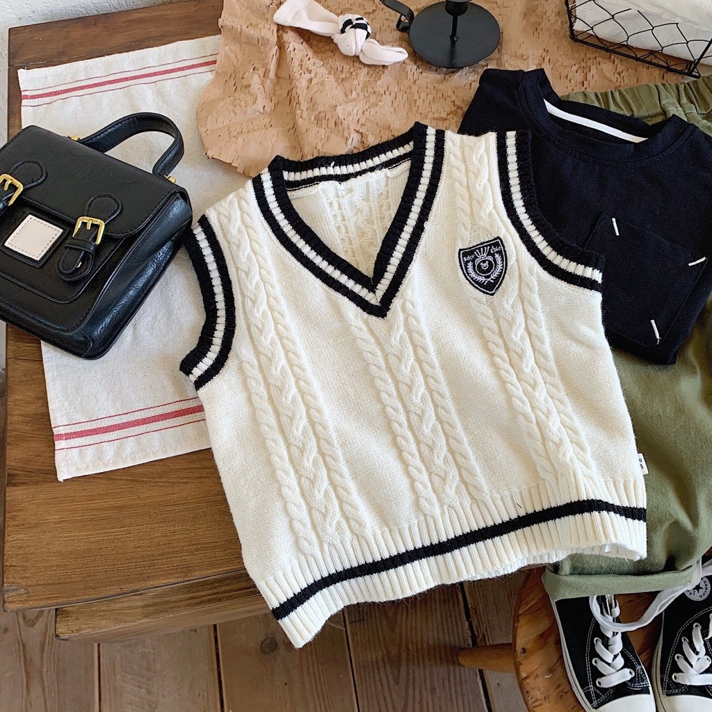 Áo sweater Dệt Kim Không Tay Dễ Phối Đồ Phong Cách Hàn Quốc Cho Bé Mẫu Giáo