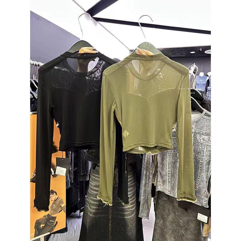 Áo Lưới Cổ Tròn Thời Trang Mùa Thu Hàn Quốc Mới puruiti2023 ​​Áo Thun denim Tay Dài Thời Trang Dành Cho Nữ