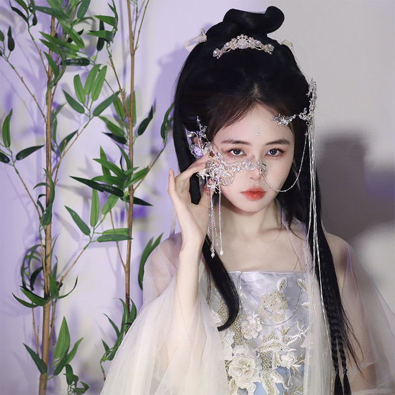 Phụ Kiện Tóc Che Nửa Mặt Che Phủ Cổ Tích Tua Rua Hóa Trang Hán Phục Cổ Điển Cho Nữ