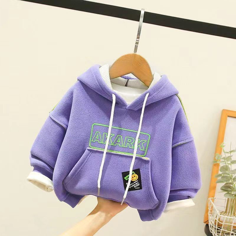Áo sweatshirt Lông Cừu Dày Lót Lông Cừu Phong Cách Mới Mùa Thu Đông Cho Bé Trai Và Bé Gái