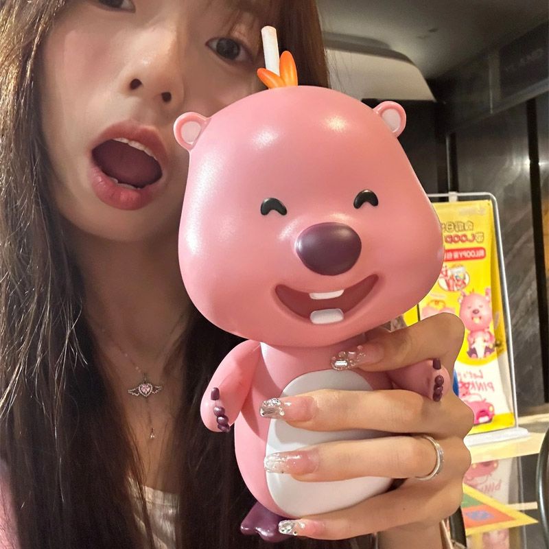 Bình Nước Beaver loopy Merchandise Ruby Cỡ Nhỏ Có Ống Hút Phong Cách Mới Cho Bé Gái