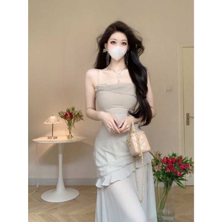 Đầm Hai Dây Vải Tuyn Cao Cấp Xẻ Tà Màu Trơn Phong Cách Pháp Thời Trang Mùa Hè Cho Nữ