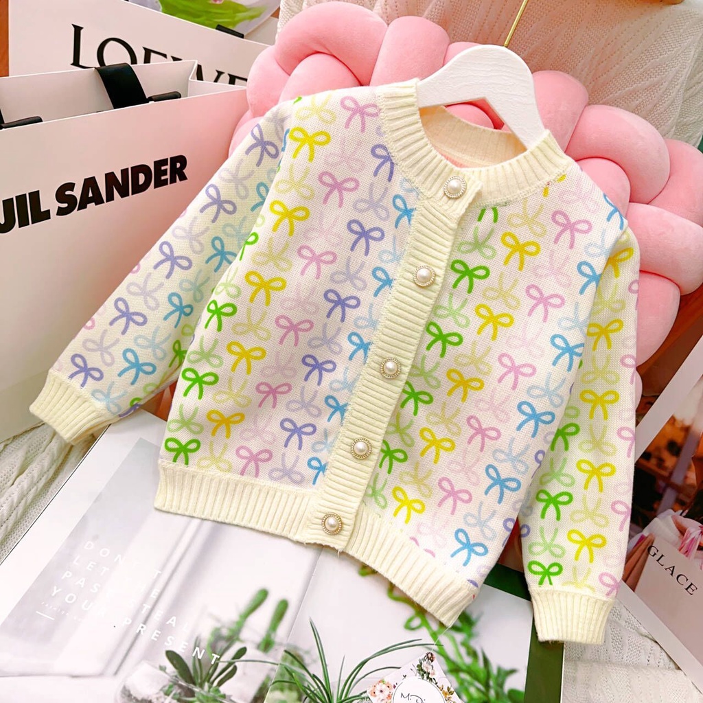 Áo Khoác cardigan Đính Nơ In Họa Tiết Thời Trang Hàn Quốc Cho Nữ