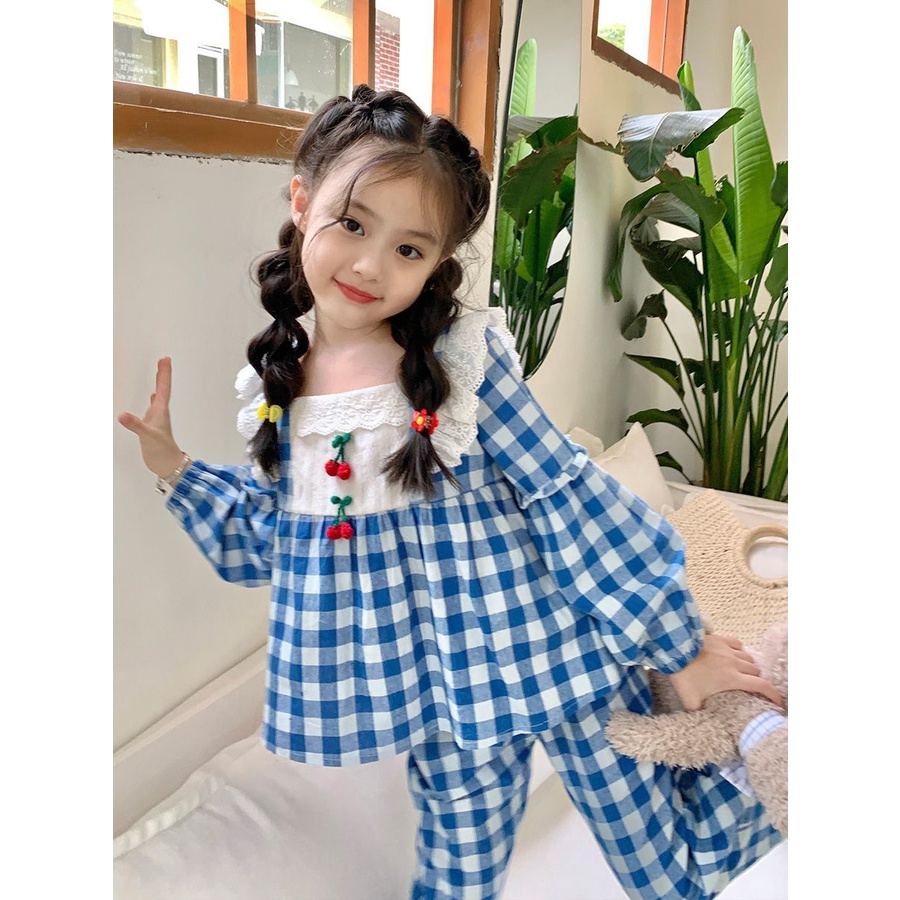 Bộ Đồ Ngủ Tay Dài Phong Cách Phương Tây Dễ Thương Thời Trang Xuân Thu Cho Bé Gái