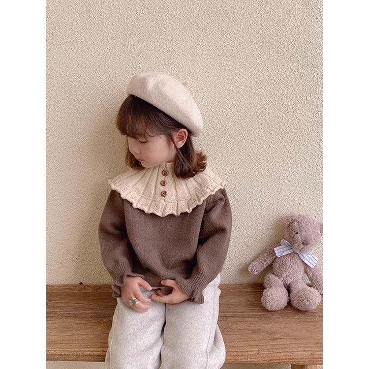 Áo sweater Lông Cừu Chui Đầu Tay Dài Phong Cách Thu Đông Mới Cho Bé Gái mi