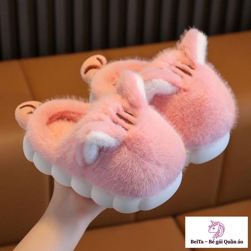 Dép Bông cotton Đế Mềm Dày Giữ Ấm Mùa Thu Đông Phong Cách Hoạt Hình Dễ Thương Cho Bé Trai Và Gái