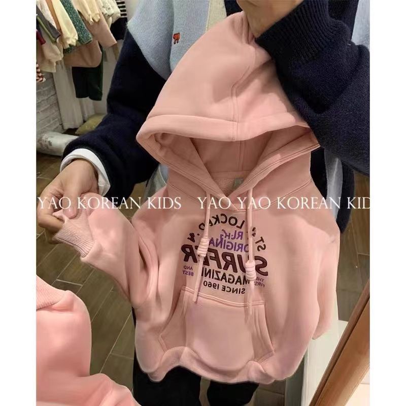 Áo Khoác Nỉ In Chữ Màu Hồng Phong Cách Hàn Quốc Thời Trang Thu Đông Cho Bé Gái