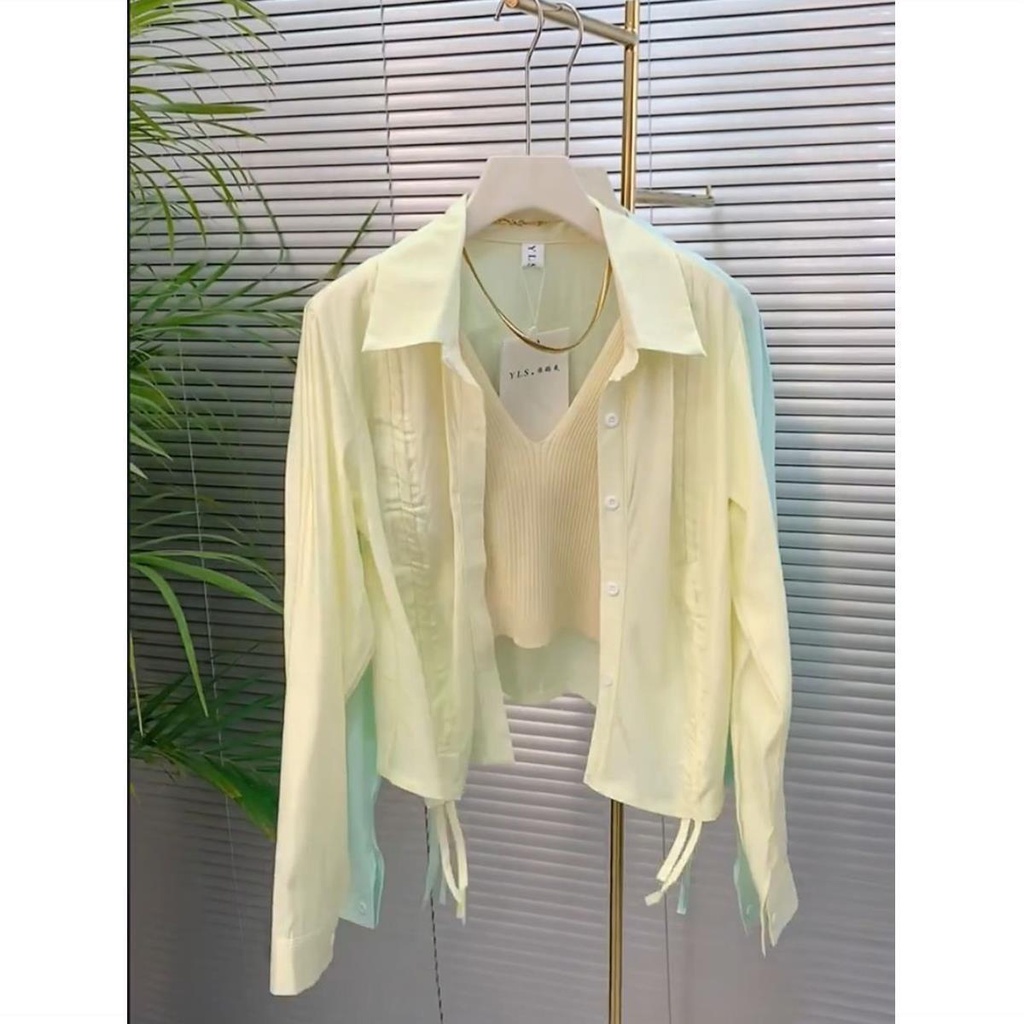 Áo Khoác Sơ Mi Mỏng Chống Nắng Dáng Rộng Tay Dài Phối Dây Rút Thời Trang Mùa Hè Dành Cho