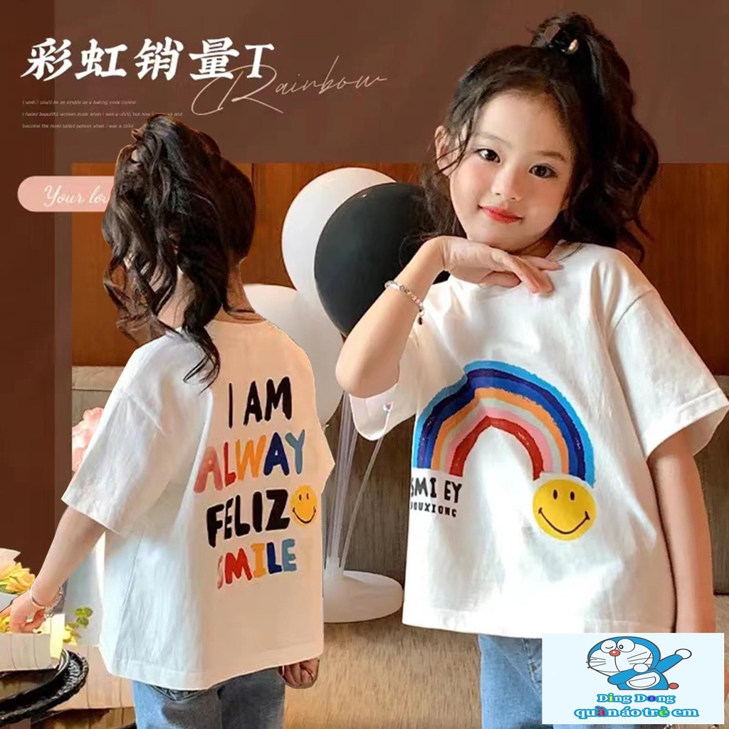 Hàng Mới Về  Áo Thun cotton Ngắn Tay Dáng Rộng Thời Trang Mùa Hè Cho Bé Gái