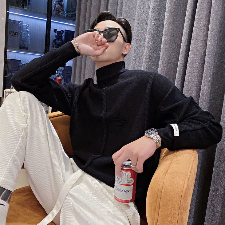 Áo sweater Dệt Kim Dày Cổ Lọ Thời Trang Thu Đông 2022 Phong Cách Đường Phố Cho Nam