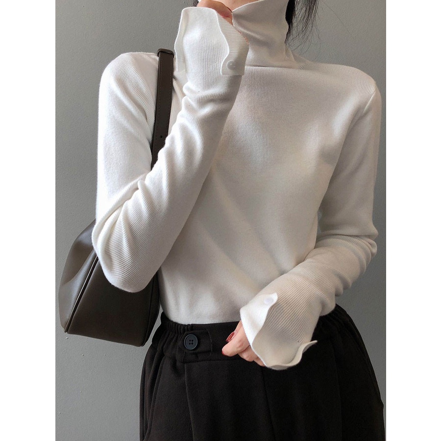 Cổ Cao Su Slim-fit Áo Len Thu Đông Phong Cách Phương Tây Bên Trong Cổ Rùa Đáy Áo Sơ Mi Nữ Thiết Kế Niche Áo Len Cọc Co