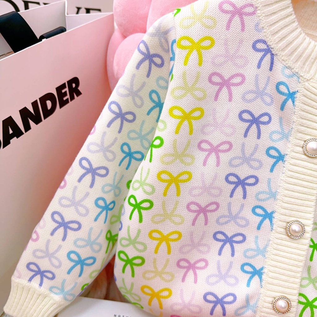 Áo Khoác cardigan Đính Nơ In Họa Tiết Thời Trang Hàn Quốc Cho Nữ