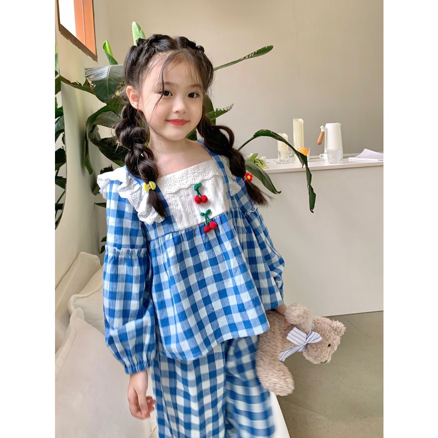 Bộ Đồ Ngủ Tay Dài Phong Cách Phương Tây Dễ Thương Thời Trang Xuân Thu Cho Bé Gái