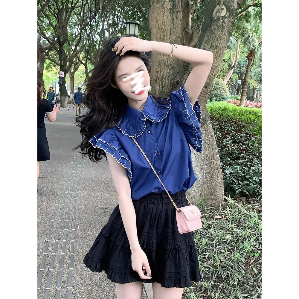 Áo Sơ Mi Cổ Búp Bê Phong Cách Đường Phố Pháp Thời Trang Mùa Hè Cho Nữ