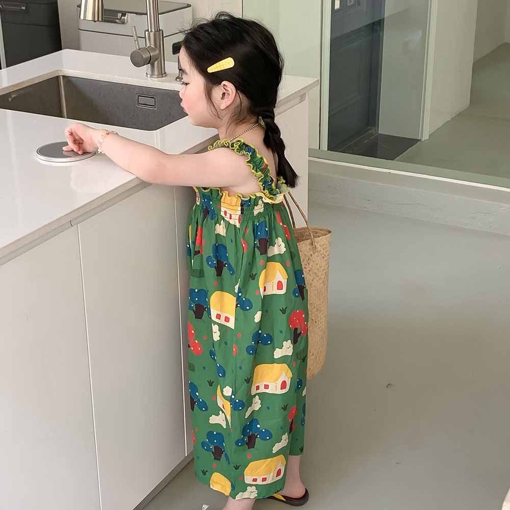 Bộ Áo Liền Quần Hai Dây Dài Đến Mắt Cá Chân Thoáng Khí Phong Cách Hàn Quốc Thời Trang Mùa Hè Dành Cho Bé Gái