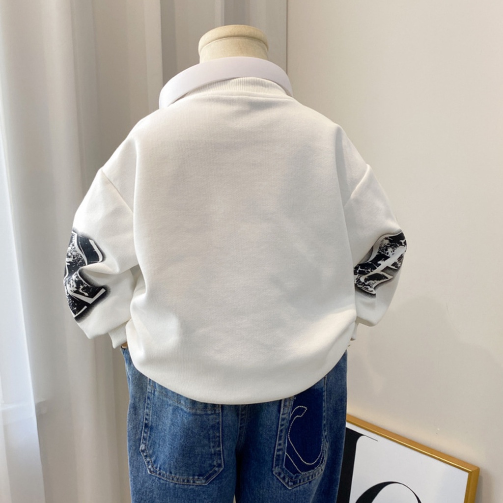 Áo Sweater Cổ Tròn Màu Đen Thời Trang Xuân Thu Cho Bé Trai