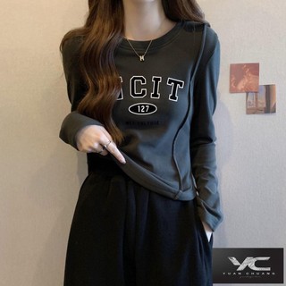 Y & c ~ Áo Thun Tay Dài Dáng Ôm In Chữ Cỡ Lớn Thời Trang Mùa Xuân Cho Nữ