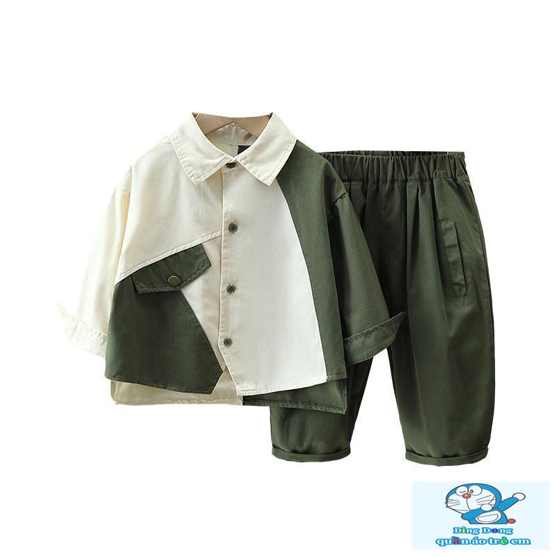 Bộ Áo Sơ Mi Tay Dài Dáng Rộng + Quần Dài Phong Cách Mới Mùa Thu Cho Bé Trai
