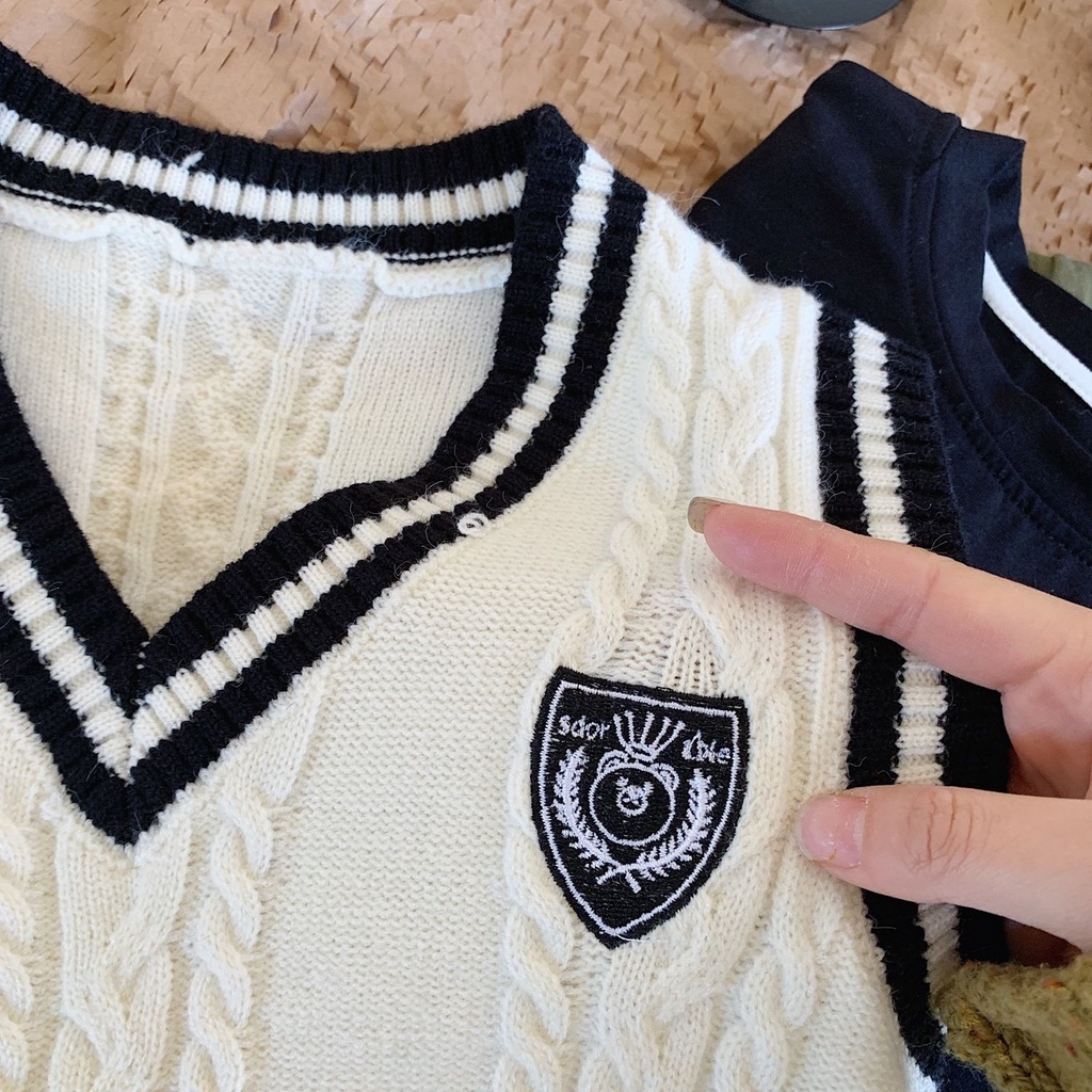 Áo sweater Dệt Kim Không Tay Dễ Phối Đồ Phong Cách Hàn Quốc Cho Bé Mẫu Giáo