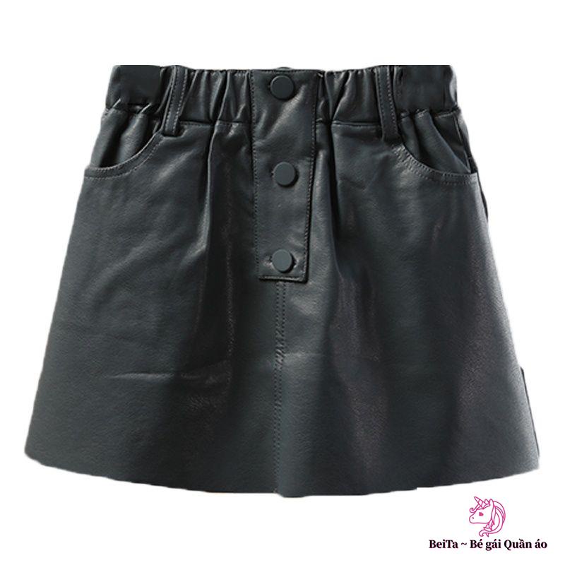 Chân Váy Ngắn Lưng Thun Bằng Da Phong Cách Phương Tây Cho Bé Gái