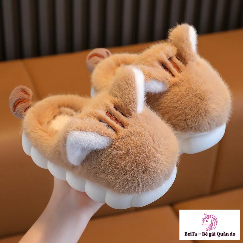 Dép Bông cotton Đế Mềm Dày Giữ Ấm Mùa Thu Đông Phong Cách Hoạt Hình Dễ Thương Cho Bé Trai Và Gái