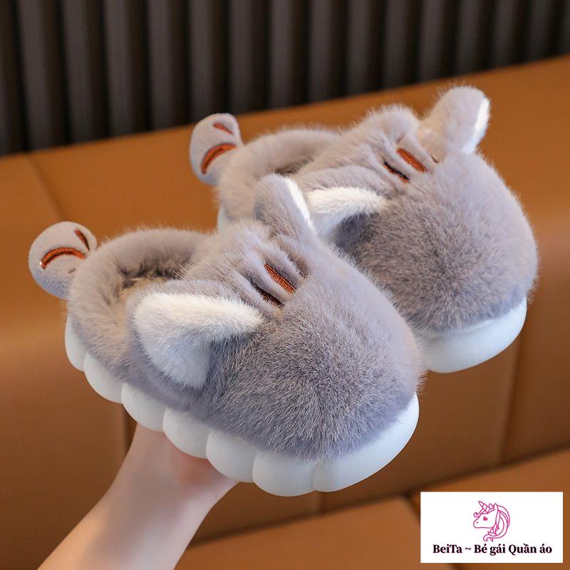Dép Bông cotton Đế Mềm Dày Giữ Ấm Mùa Thu Đông Phong Cách Hoạt Hình Dễ Thương Cho Bé Trai Và Gái