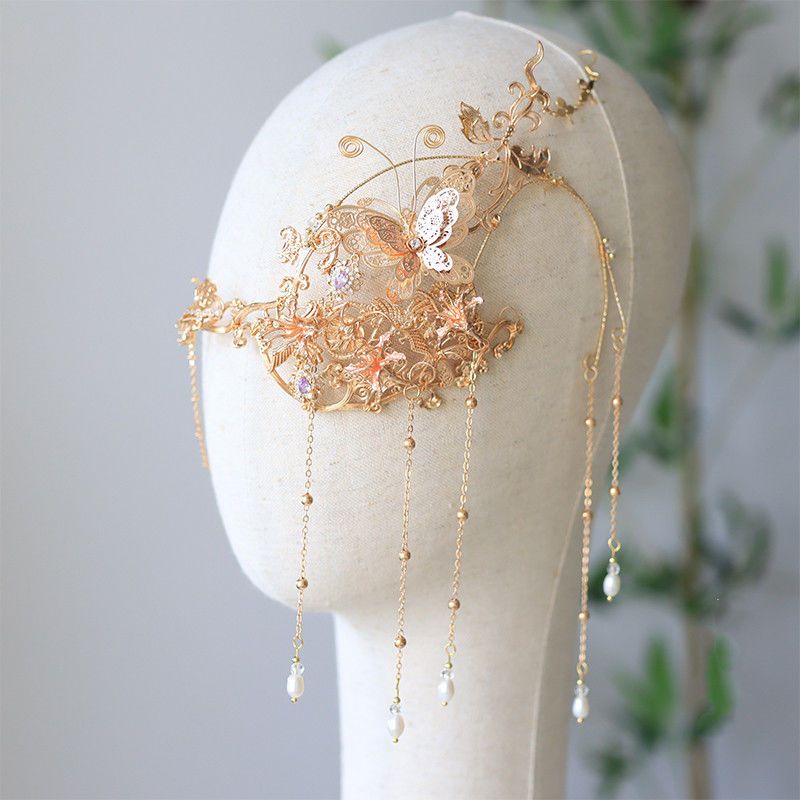 Phụ Kiện Tóc Che Nửa Mặt Che Phủ Cổ Tích Tua Rua Hóa Trang Hán Phục Cổ Điển Cho Nữ