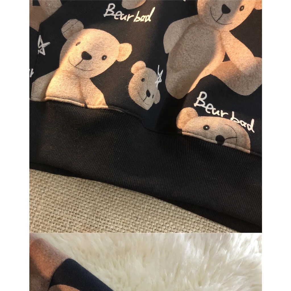 Áo Hoodie Dáng Rộng 40% Vải Lông Cừu Dày Dặn In Họa Tiết Chú Gấu Phong Cách Hàn Quốc Thời Trang Thu Đông Cho Nữ