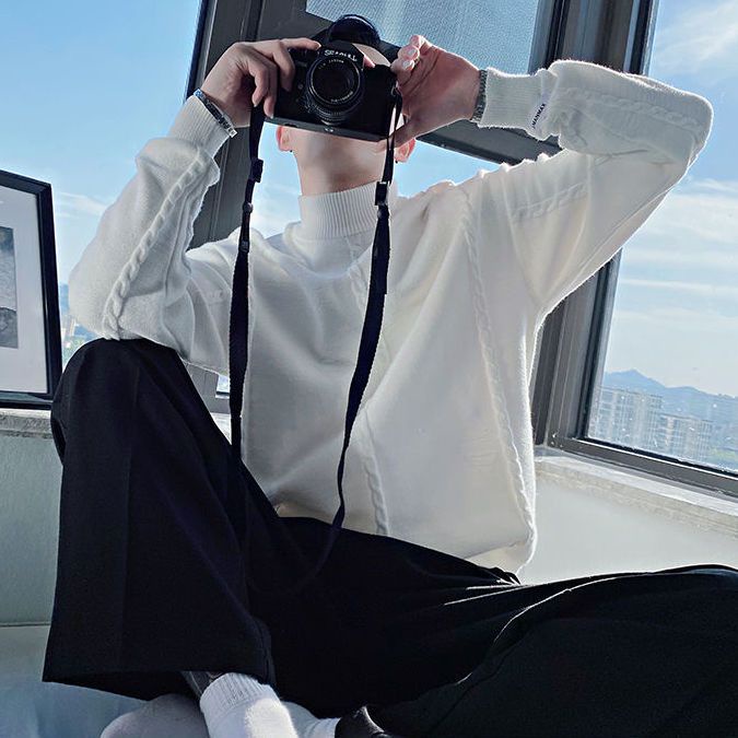 Áo sweater Dệt Kim Dày Cổ Lọ Thời Trang Thu Đông 2022 Phong Cách Đường Phố Cho Nam