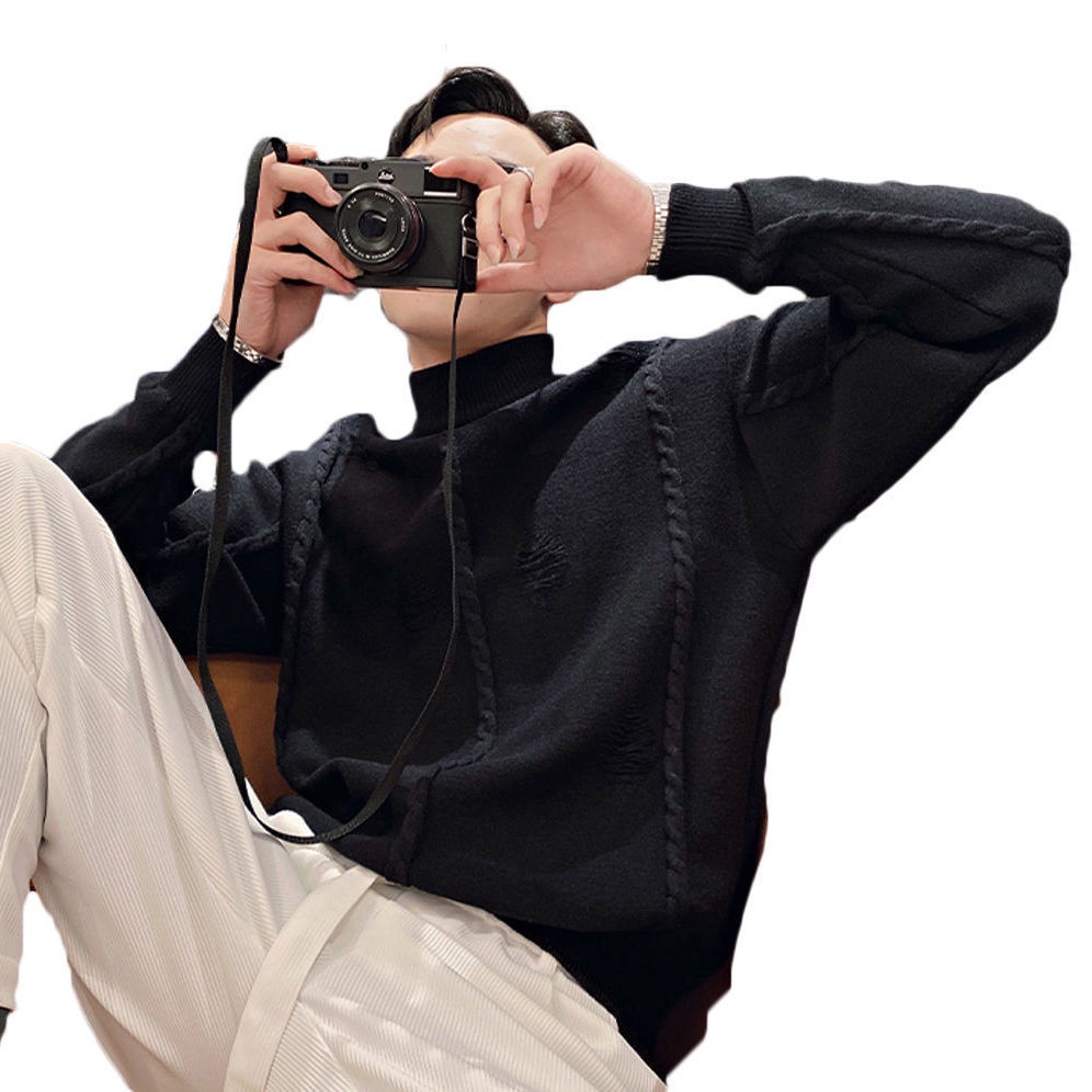 Áo sweater Dệt Kim Dày Cổ Lọ Thời Trang Thu Đông 2022 Phong Cách Đường Phố Cho Nam