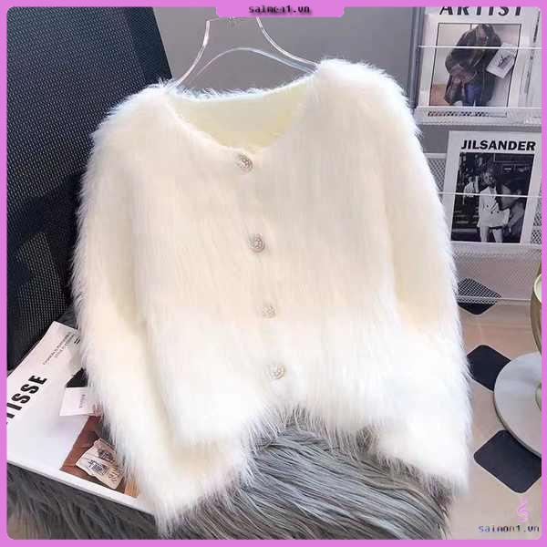 Áo Khoác cardigan Dệt Kim Phối Lông Chồn Dễ Thương Xinh Xắn Cho Nữ