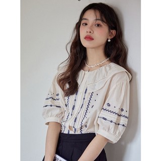 Hàng Mới Về Áo Sơ Mi Ngắn Tay Thêu Họa Tiết Phong Cách Pháp Cổ Điển Thời Trang Cho Nữ
