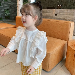 Áo sơ mi cotton nguyên chất phối ren thời trang xuân thu cho bé gái