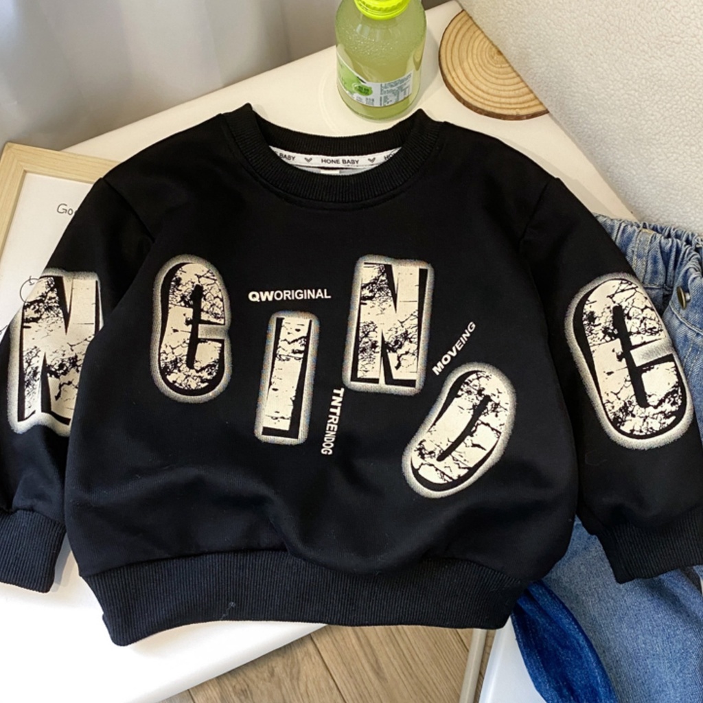 Áo Sweater Cổ Tròn Màu Đen Thời Trang Xuân Thu Cho Bé Trai